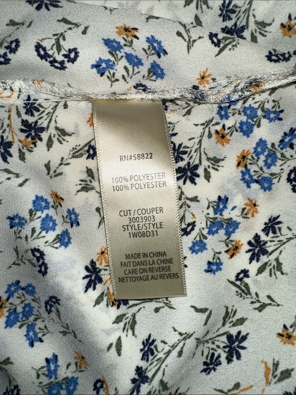 Max Studio White Floral Peasant Blouse with Blue Print - Picture 8 of 9
